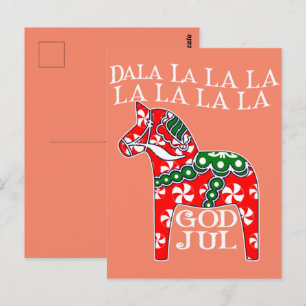Carte Postale Drôle Noël suédois Dieu Jul Dala Horse Dalahos
