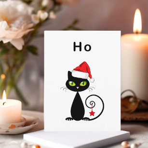Carte Postale Drôle noir assis Père Noël Chat de Noël