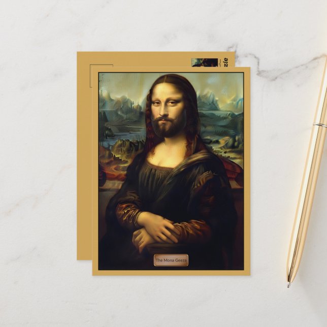 Carte Postale Drôle, parodie de l'art de Da Vinci (Devant/Arrière en situation)
