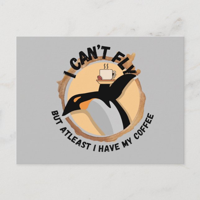 Carte Postale Drôle Pingouin Boire Café (Devant)