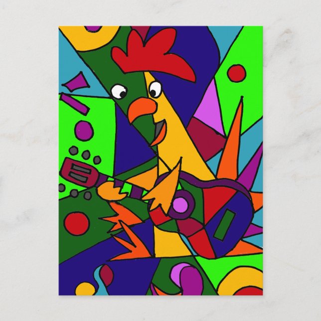 Carte Postale Drôle poulet Jouer de la guitare Art moderne Origi (Devant)