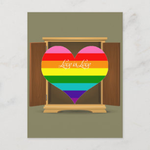 Carte Postale Drôle Rainbow Heart LGBT sortant du placard
