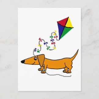 Carte Postale Drôle Red dachshund Flying Kite Cartoon