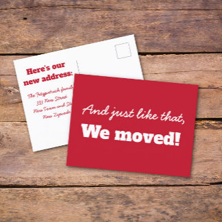 Carte Postale Drôle Red Minimal Typographie Moving Faire-part