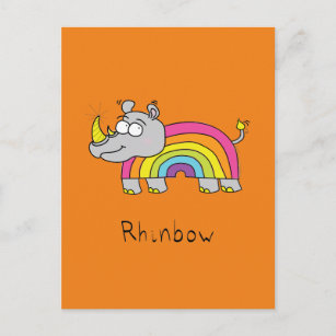 Carte Postale Drôle Rhino Rainbow Cute Rhinoceros Caricature pou
