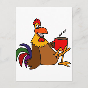 Carte Postale Drôle Rooster d'Oiseau Début Boire Café