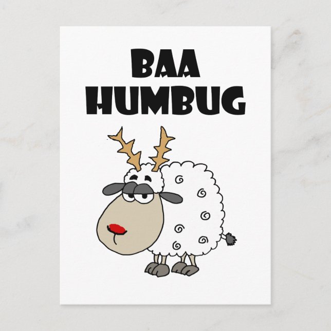 Carte Postale Drôle Sheep Bah Humbug Christmas Pun Cartoon (Devant)