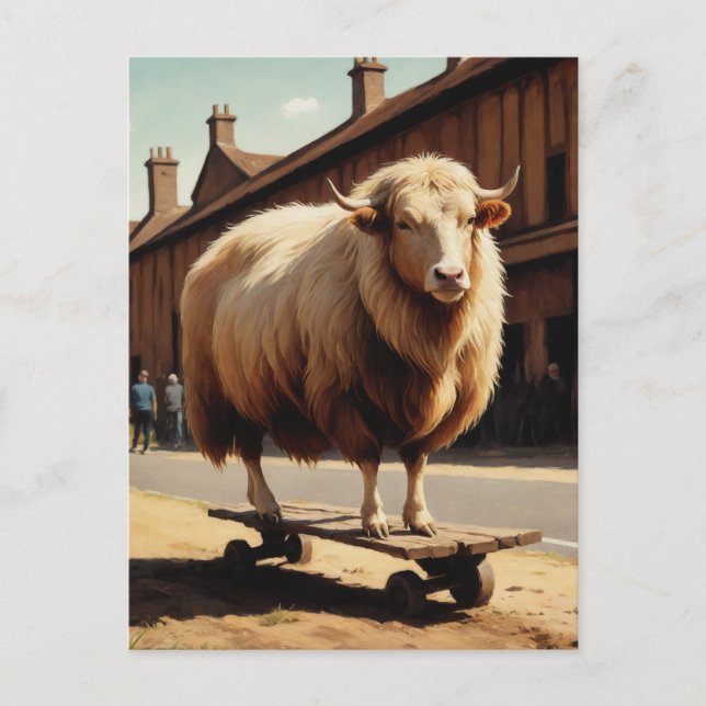 Carte Postale Drôle Skateboard Sheep Cow Hybrid (Devant)