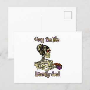 Carte Postale Drôle Skeleton Boire Je suis littéralement Dead Co