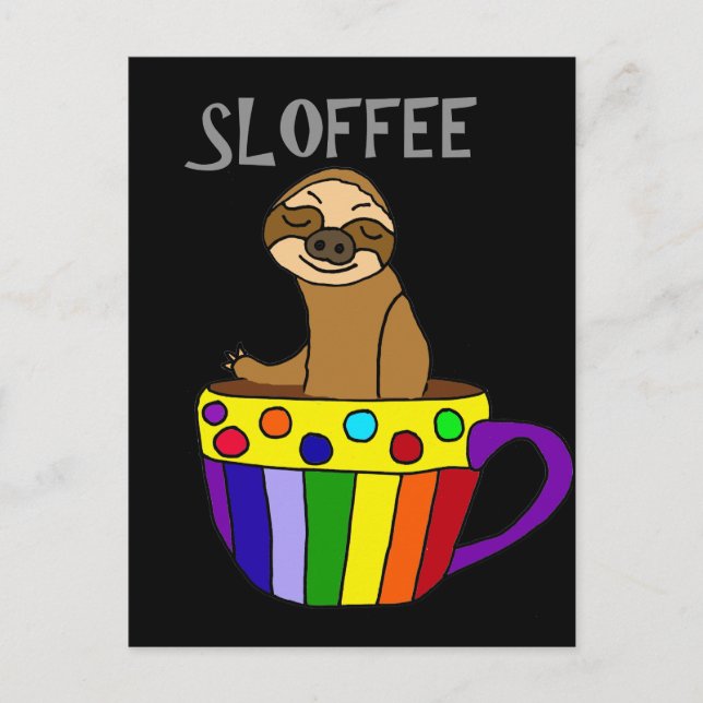Carte Postale Drôle SLOFFEE Sloth Boire Café Design (Devant)