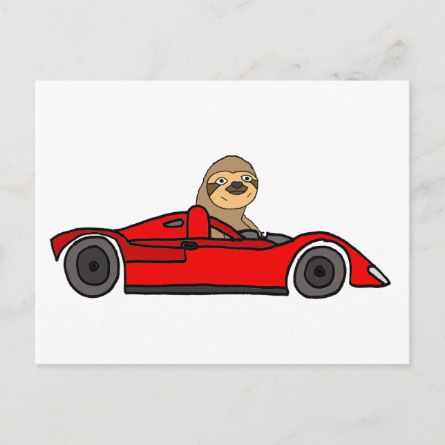 Carte Postale Drôle Sloth Driving Race Car Cartoon (Devant)