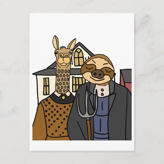 Carte Postale Drôle Sloth et Llama American Gothwork (Devant)
