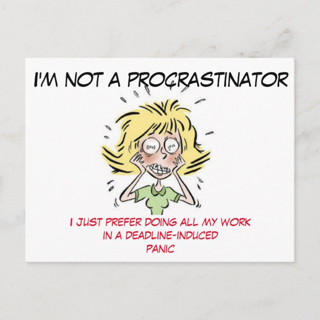 Carte Postale Drôle Stress Out Woman Procrastinator (Devant)