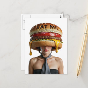 Carte Postale Drôle Surreal Cheesburger Femme