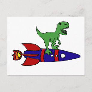 Carte Postale Drôle T-Rex Dinosaur équitation Rocketship Dessin