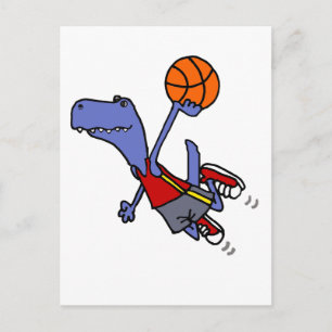 Carte Postale Drôle T-rex Dinosaur Jouer au basket-ball