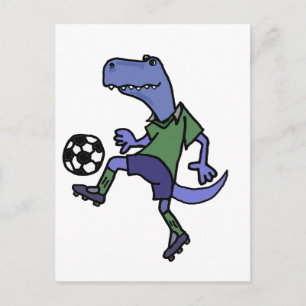 Carte Postale Drôle T-rex Dinosaure Jouer au soccer Dessin
