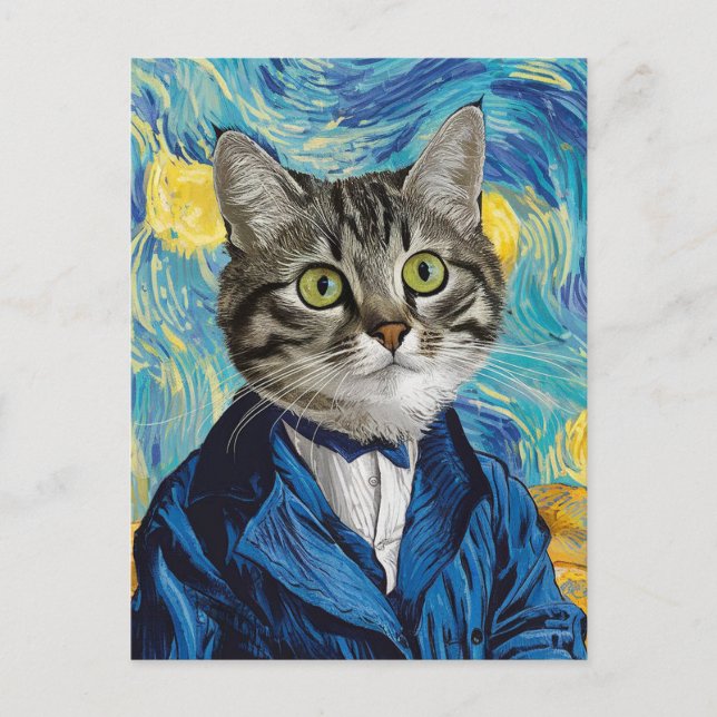 Carte Postale Drôle tableau de visage de chat (Devant)