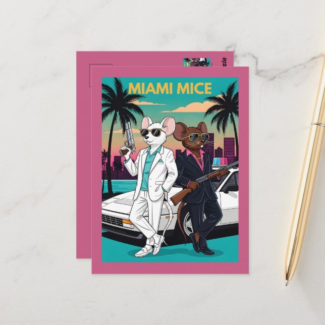 Carte Postale Drôle Thème Miami des années 80 (Devant/Arrière en situation)