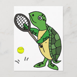 Carte Postale Drôle tortue de mer jouant au dessin de tennis