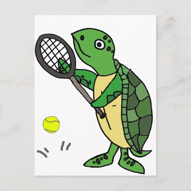 Carte Postale Drôle tortue de mer jouant au dessin de tennis (Devant)
