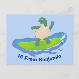 Carte Postale Drôle tortue vague de surf dessin animé