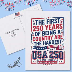Carte Postale Drôle USA 250 Anniversaire Patriotique Rouge Blanc
