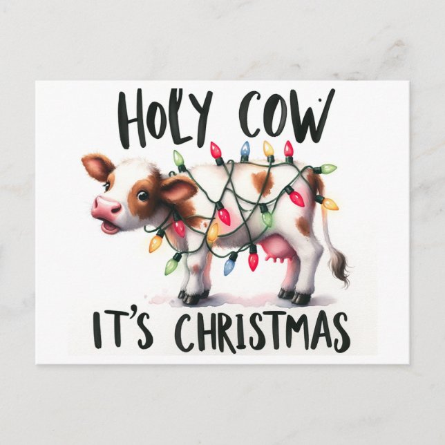 Carte Postale Drôle Vache de Noël Vache sainte C'est Noël (Devant)