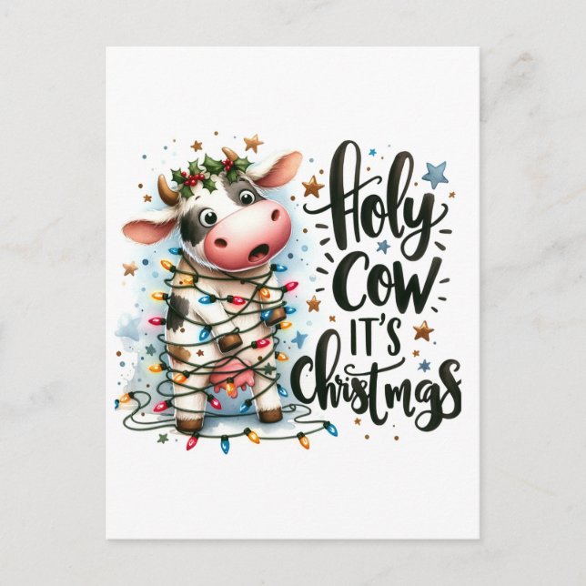 Carte Postale Drôle Vache de Noël Vache sainte C'est Noël (Devant)