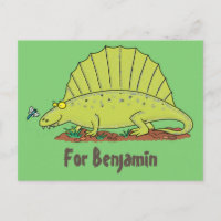 Drôle vert dimétrodon dessin animé dinosaure