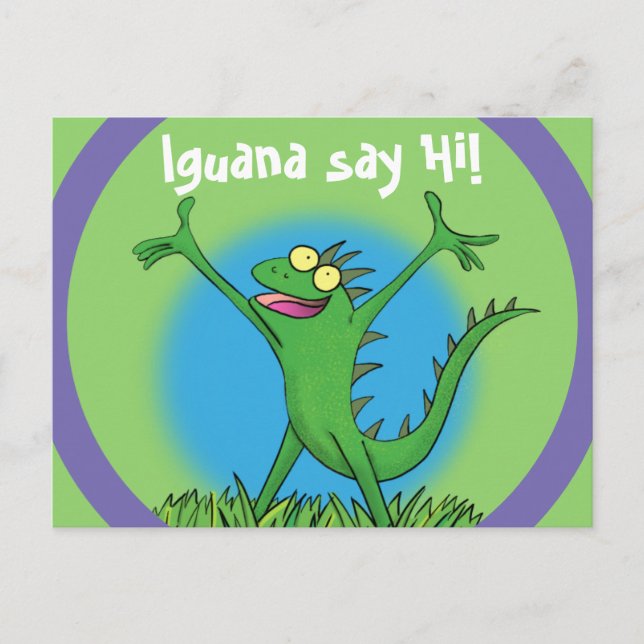 Carte Postale Drôle vert souriant animé lézard d'iguane (Devant)