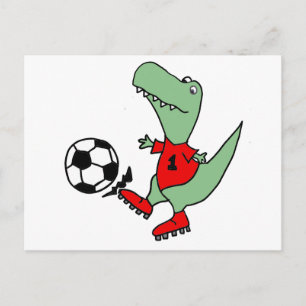Carte Postale Drôle Vert T-rex Dinosaure Jouer au football