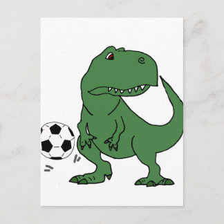 Carte Postale Drôle Vert T-rex Dinosaure Jouer au football