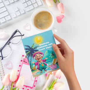 Carte Postale Drôle Vielle Dame Envoi Soleil Et Good Vibes