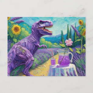Carte Postale Drôle violet T-Rex avec lavande limonade imaginair