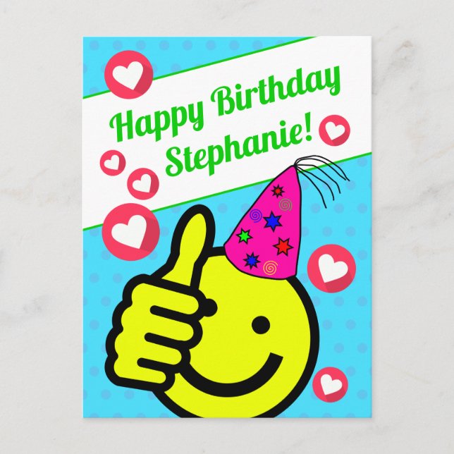 Carte Postale Drôle visage de sourire sarcelle Votre nom Joyeux  (Devant)