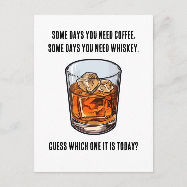 Carte Postale Drôle Whiskey Tumbler - Café ou Whiskey? (Devant)