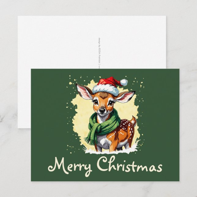 Carte Postale Drôles d'animaux: Spécial Noël - Faon 1 (Devant / Derrière)