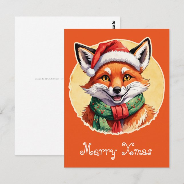 Carte Postale Drôles d'animaux: Spécial Noël - Fox 1 (Devant / Derrière)