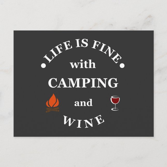 Carte Postale Drôles de citations sur le camping et le vin (Devant)