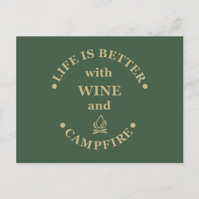 Carte Postale Drôles de citations sur le camping et le vin (Devant)