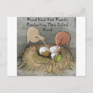 Carte Postale Drôles d'oiseaux kiwis prenant soin de leurs fruit