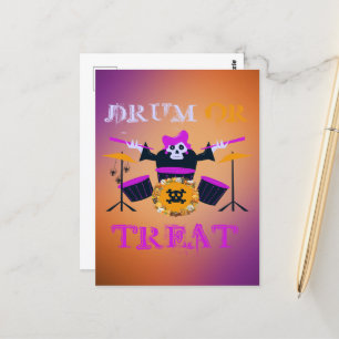 Carte Postale Drum ou traiter le squelette Halloween