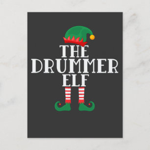 Carte Postale Drummer Elf Funny Christmas Drum Design
