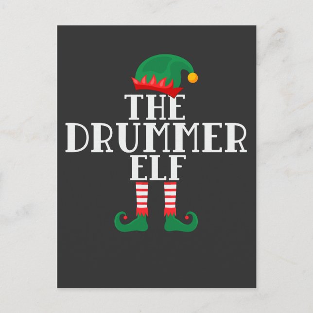 Carte Postale Drummer Elf Funny Christmas Drum Design (Devant)