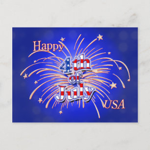 Carte postale du 14 juillet avec feux d'artifice