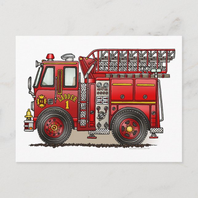 Carte postale du camion de pompiers de l'échelle (Devant)