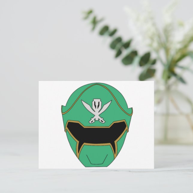 Carte postale du casque Gokai Super Mega Vert (Debout devant)
