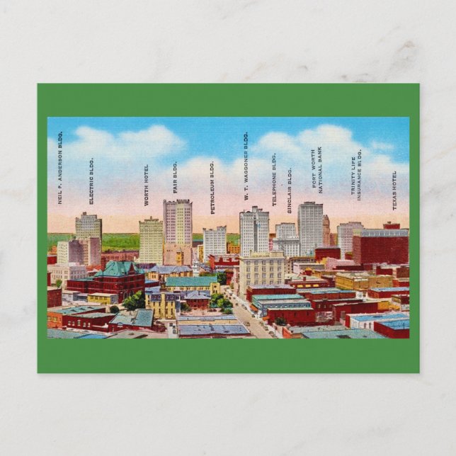 Carte postale du centre-ville de Fort Worth TX (Devant)