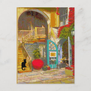 Carte postale du chat noir de la cour de la Nouvel